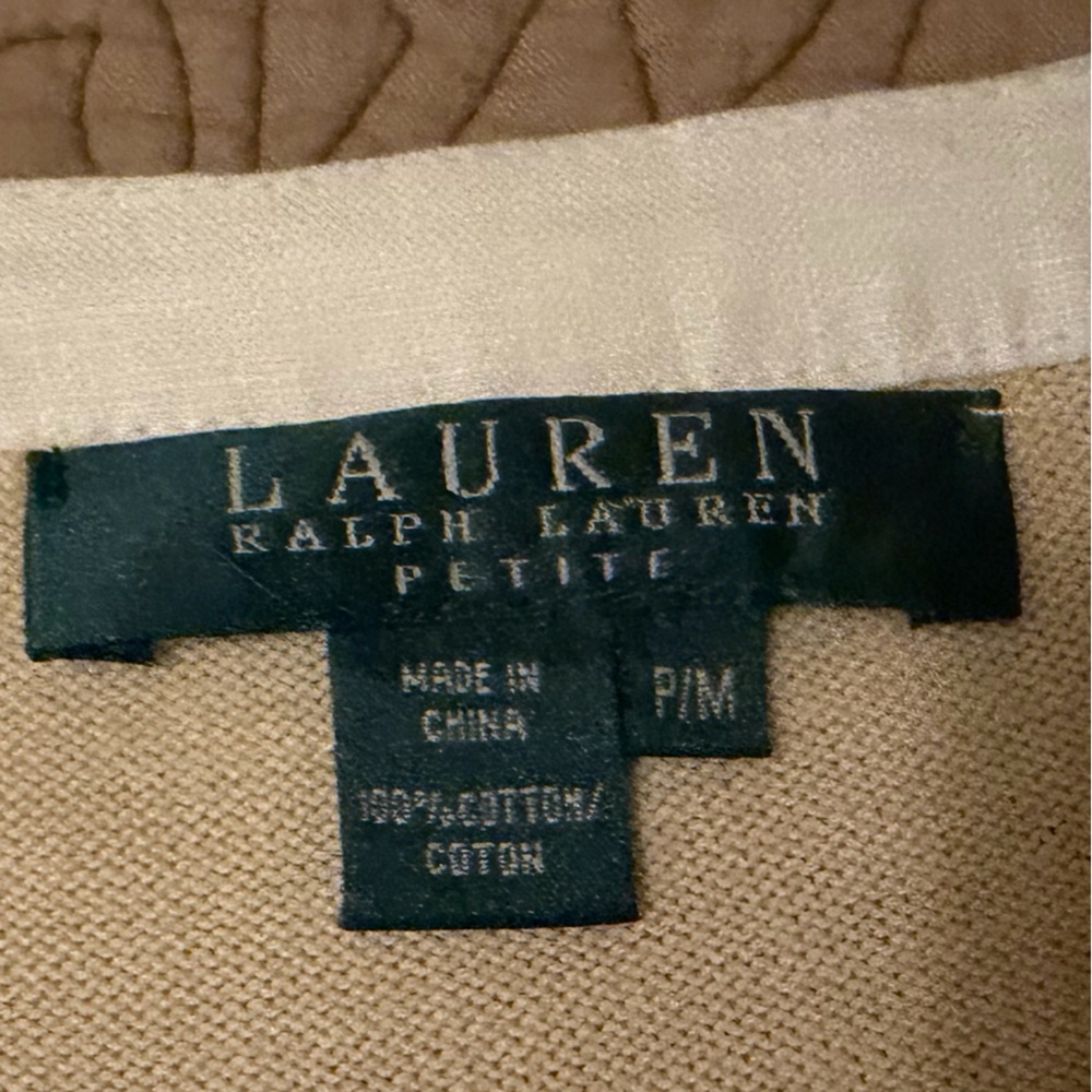 Lauren Ralph Lauren Beige Cream Chanel Style Cotton Cardigan Sweater, Size PM - Picture 7 of 7